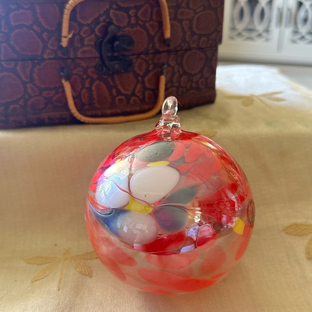 Zorza Poland Hand Blown Multi Color Swirl Glass Ball / Ornament / Orb / Sphere.